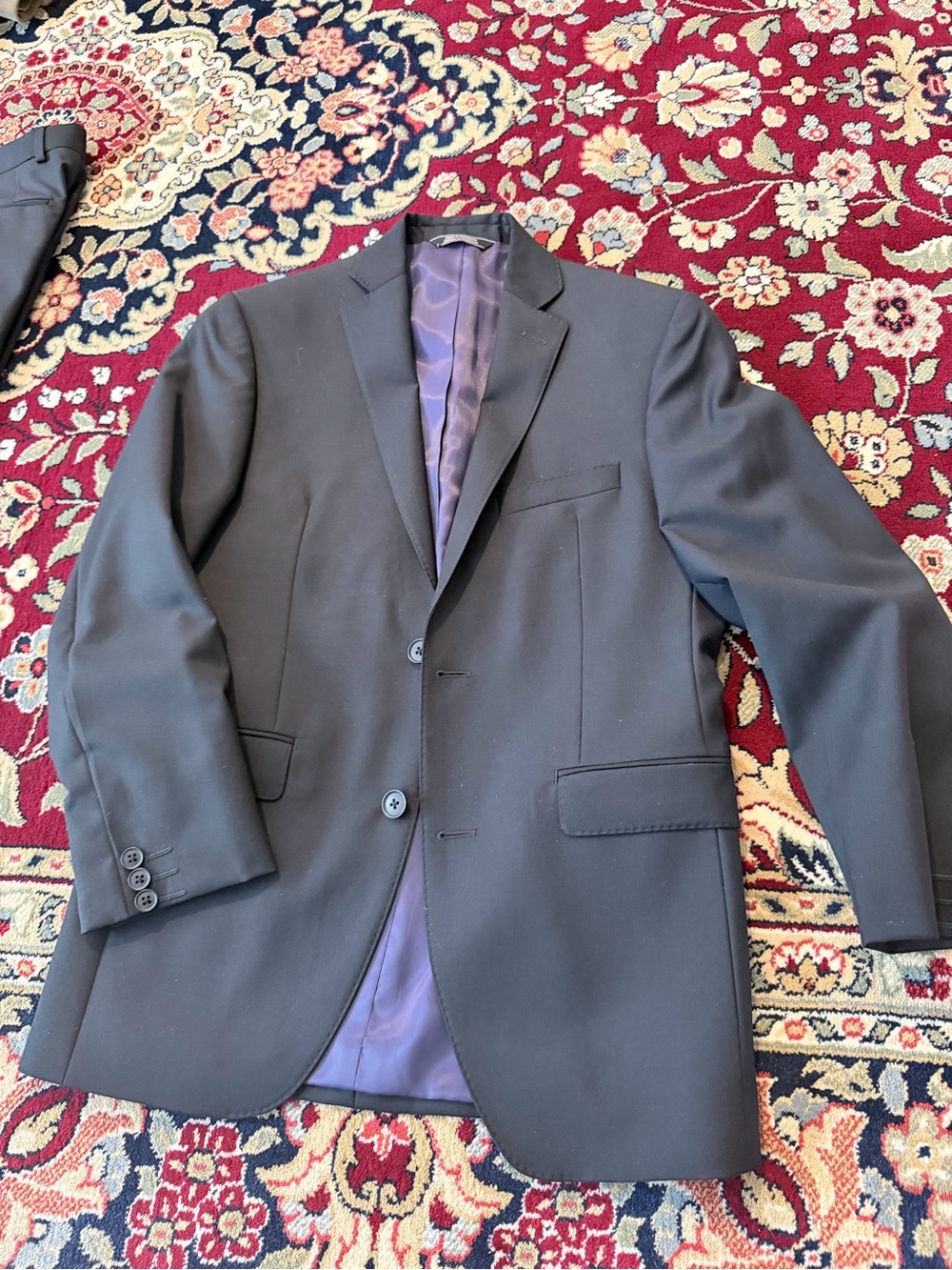 Men's Black Two-Button Suit with Purple Lining